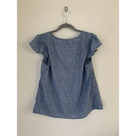 NWT Willow & Root Square Neck Blue/White Polka Dot Flutter Sleeve Blouse- Size M - Picture 10 of 10